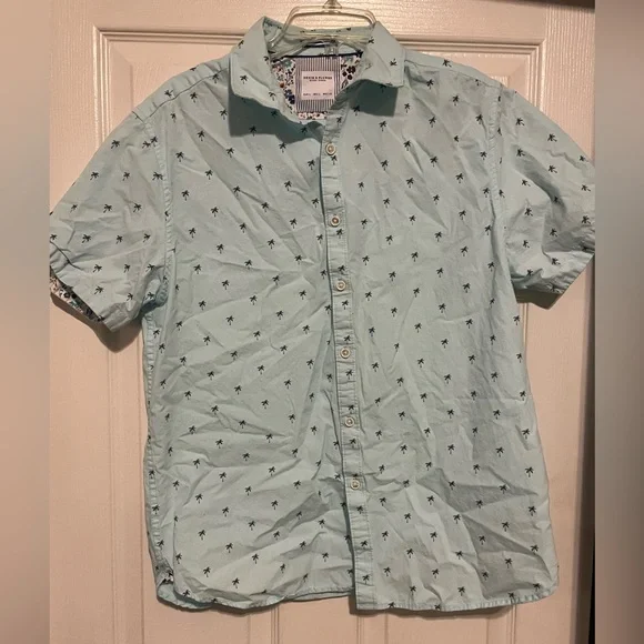 Denim & Flower Palm Tree Patterned button down polo shirt men’s size Large - Picture 2 of 4
